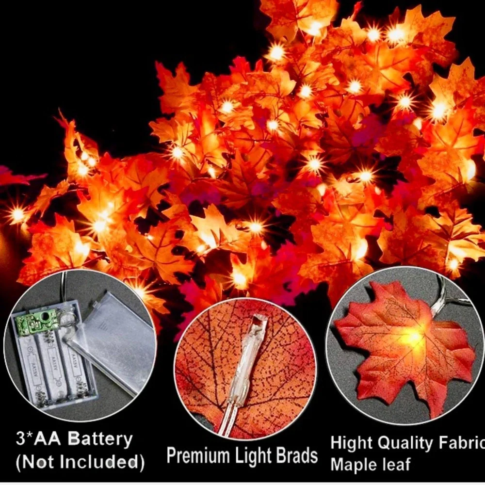 Autumn/Fall Maple Leaf Garland with LED Lights - 40 Feet/80 Lights